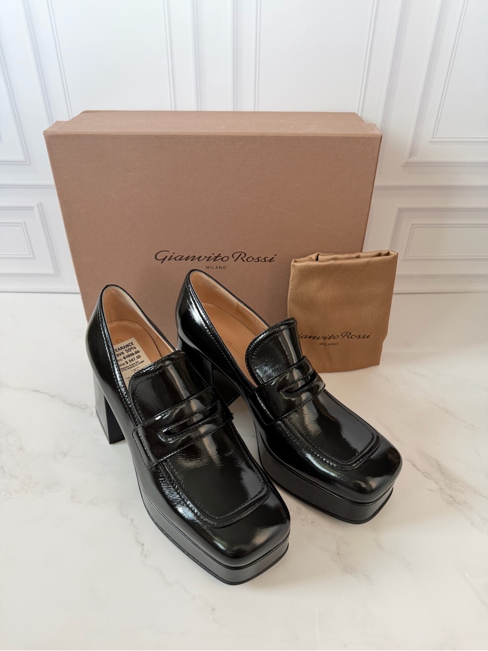 Gianvito Rossi Rouen 45 Black Patent Leather Platform Loafers Pumps EU 39